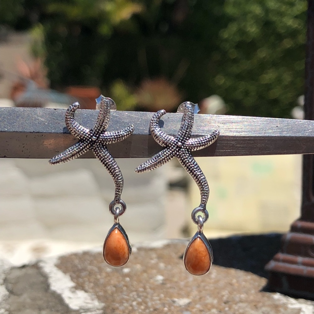 Coral Italian Sterling Silver Starfish Earrings